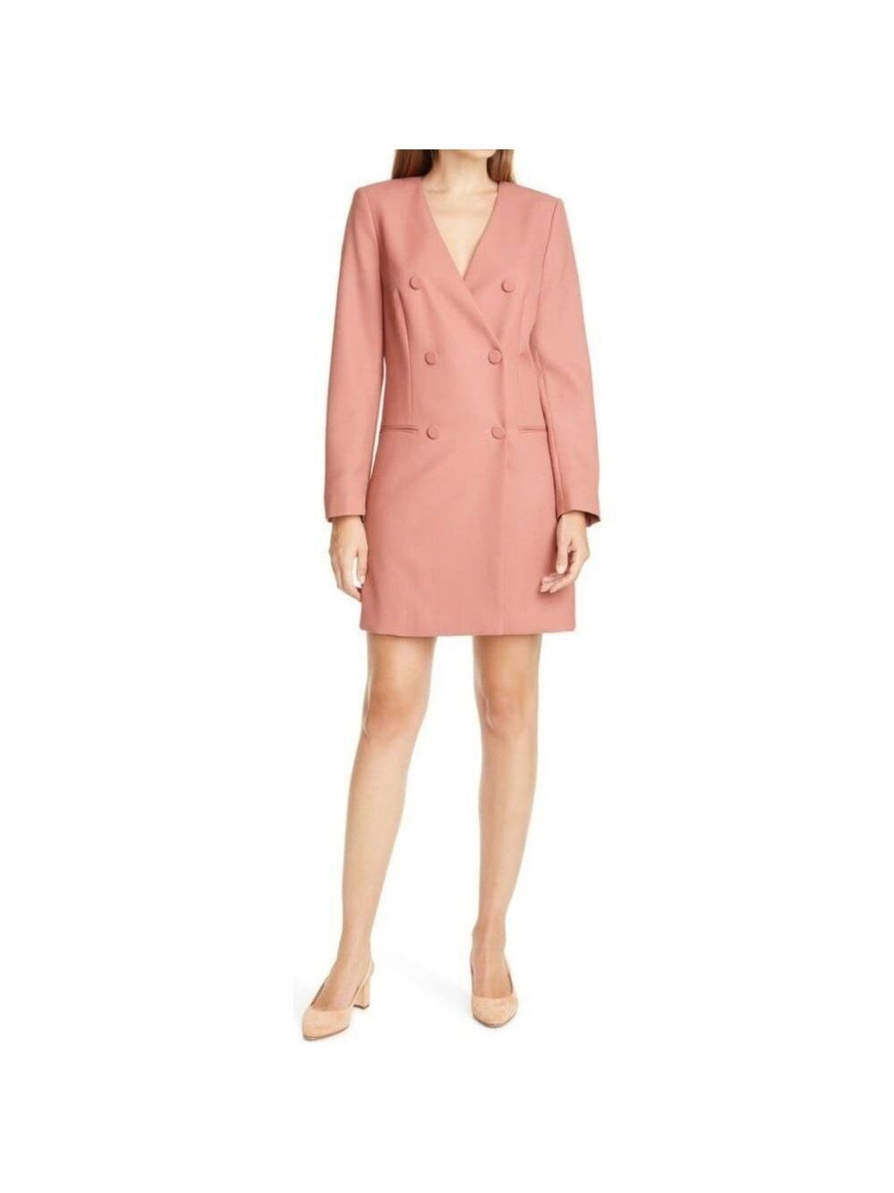 New Judith & Charles | Long Sleeve Double Breasted Wool Blazer Dress in Rosewood